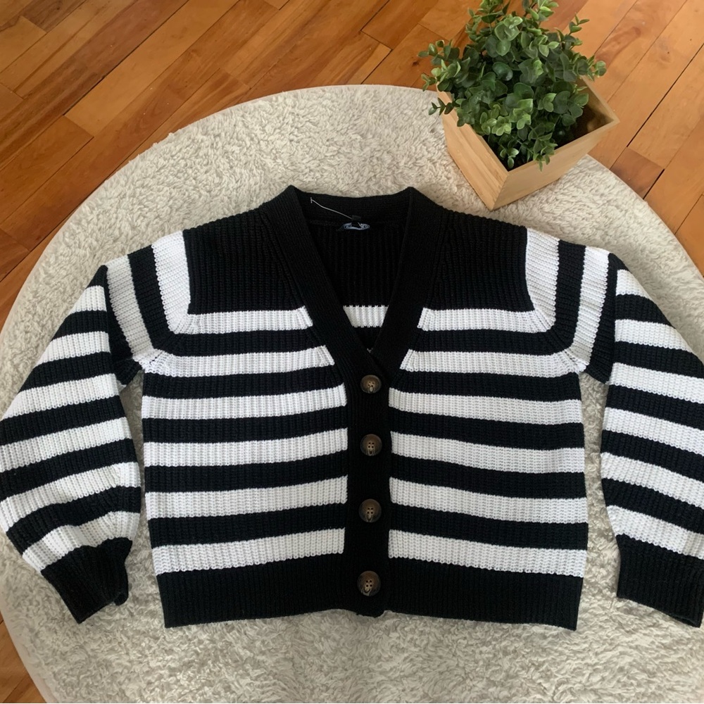 George Black and White Striped Cardigan
